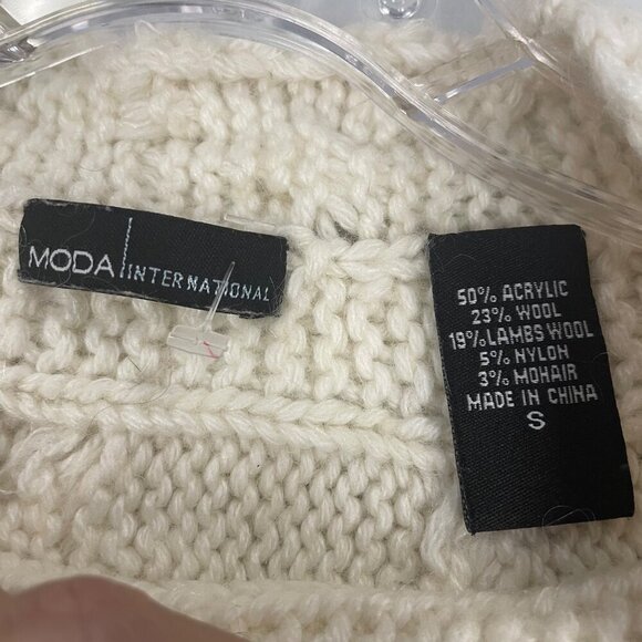 Moda International Women's Cable Knit Sweater Long Sleeve Cream Size Small - Picture 8 of 8